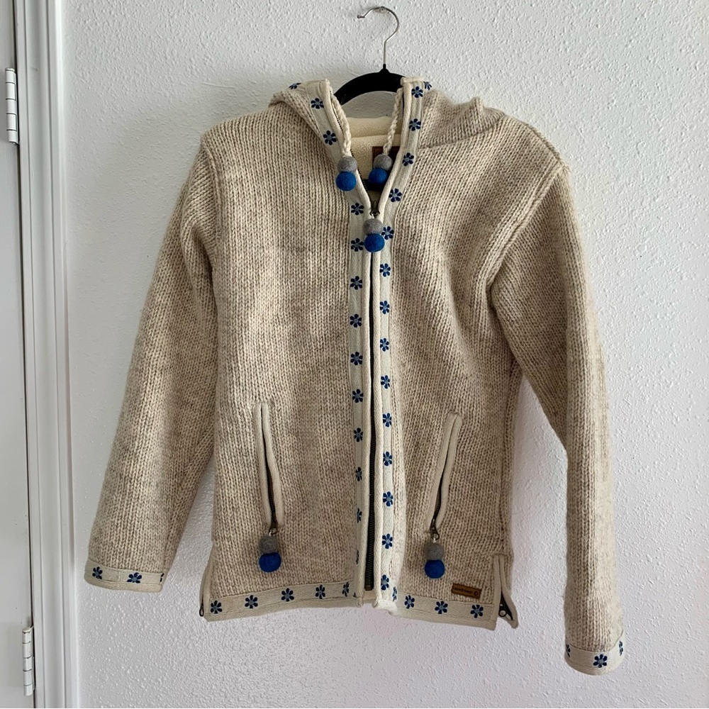Vintage Y2K Laundromat Wool Sweater Jacket Artisan Embroidered Granny Chic